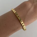 Çelik Roma Rakam Tasarım Gold Kelepçe Bileklik