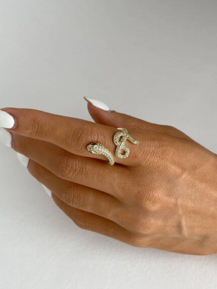 Özel Seri Yılan Tasarım Gold Çelik Yüzük