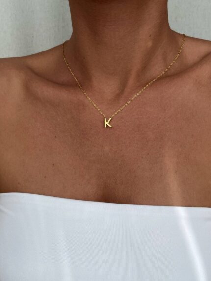Çelik Minimal K Harfli Kolye
