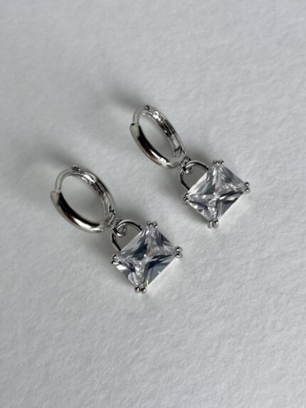 Özel Seri Kilit Tasarım Baget Taşlı Sallantılı Gümüş Küpe