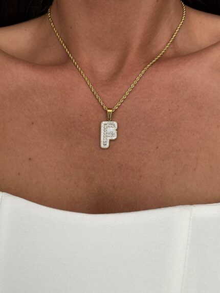 Zirkon Taşlı Burgu Zinci F Harfli Kolye