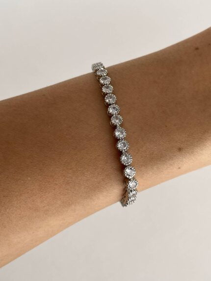 Özel Seri Yuvarlak Baget Taşlı Gümüş Bileklik