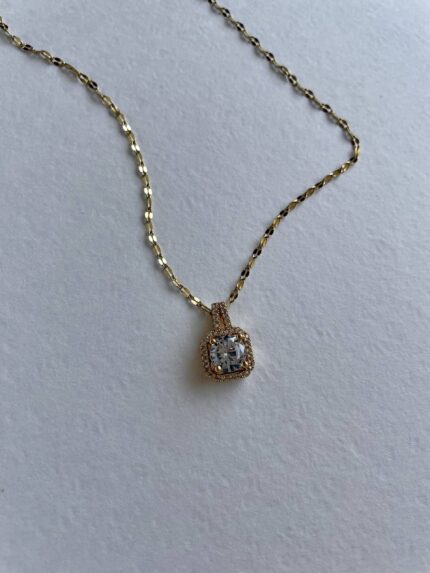 Zirkon Taşlı Baget Gold Kolye