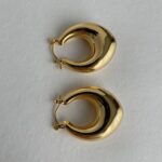 Çelik Oval Tasarım Gold Halka Küpe
