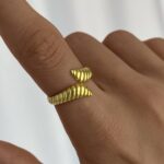 925 Gümüş Geometrik Desen Ayarlanabilir Gold Yüzük