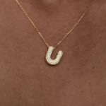 925 Gümüş Zirkon Taşlı U Harf Gold Kolye