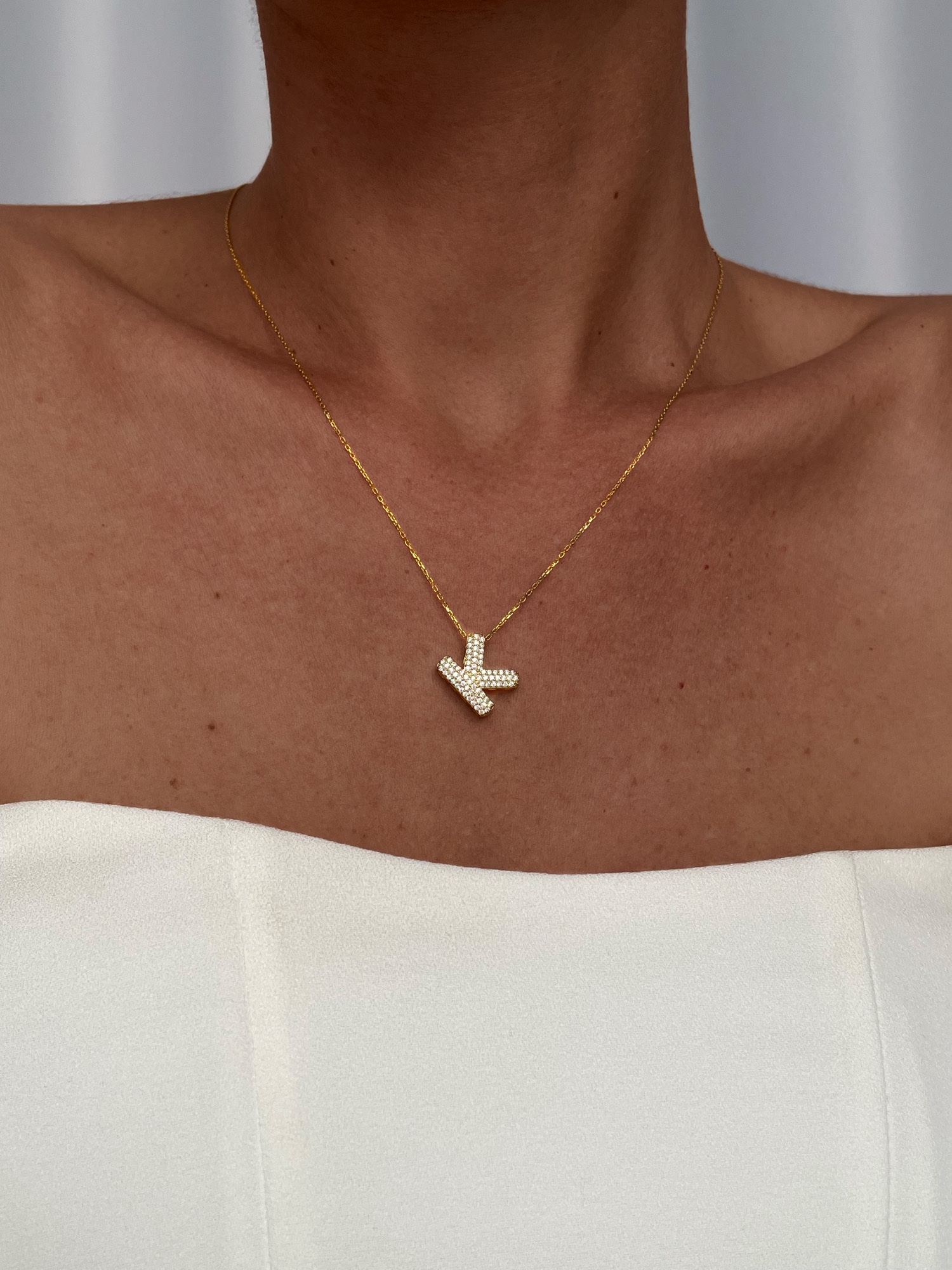 img_9261 925 Gümüş Zirkon Taşlı K Harf Gold Kolye