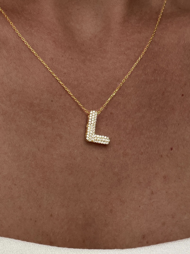 img_9261 925 Gümüş Zirkon Taşlı L Harf Gold Kolye