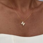 925 Gümüş Zirkon Taşlı N Harf Gold Kolye