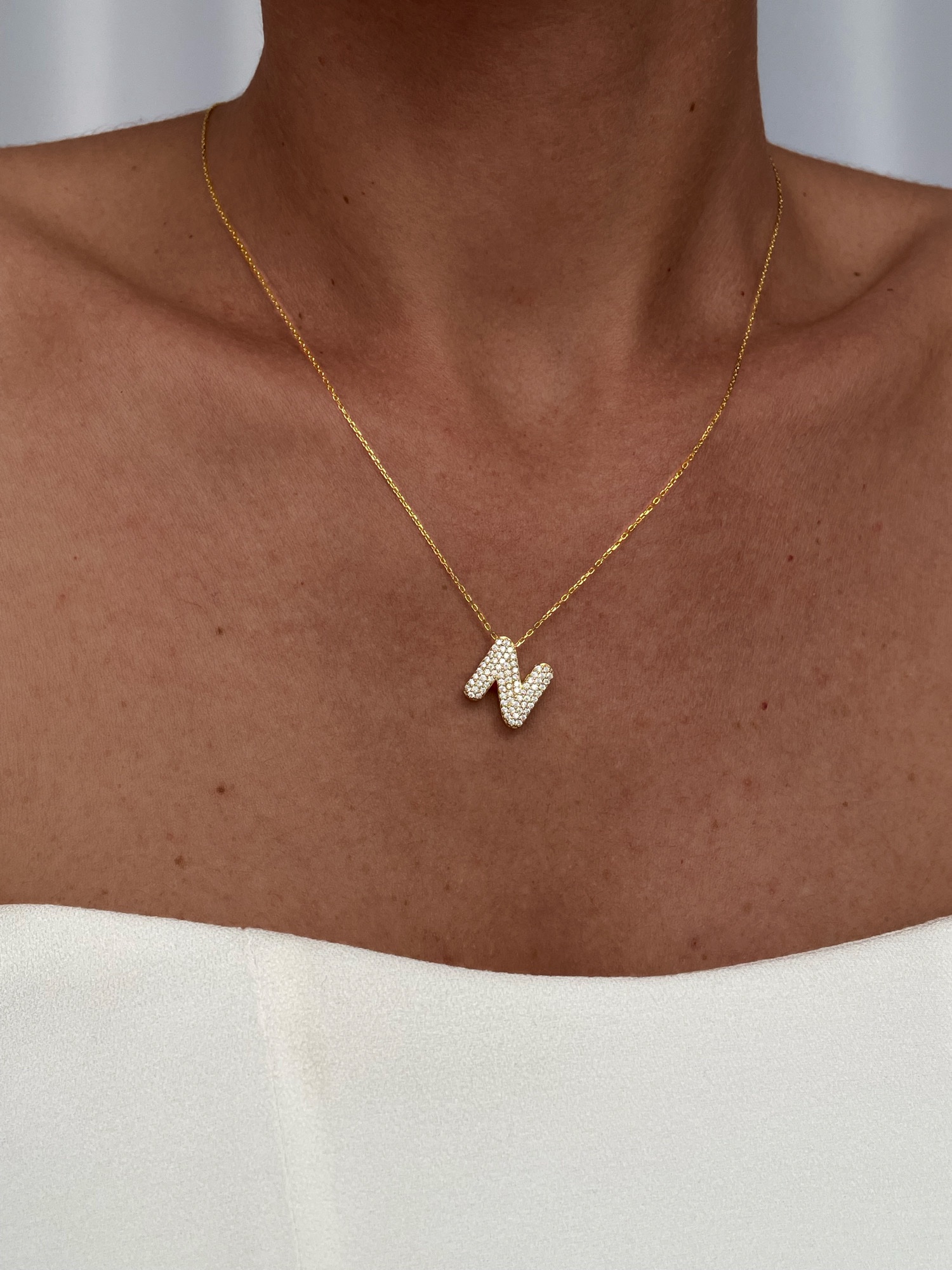 img_9261 925 Gümüş Zirkon Taşlı N Harf Gold Kolye