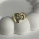 Özel Seri Zirkon Taşlı F Harf Gold Yüzük