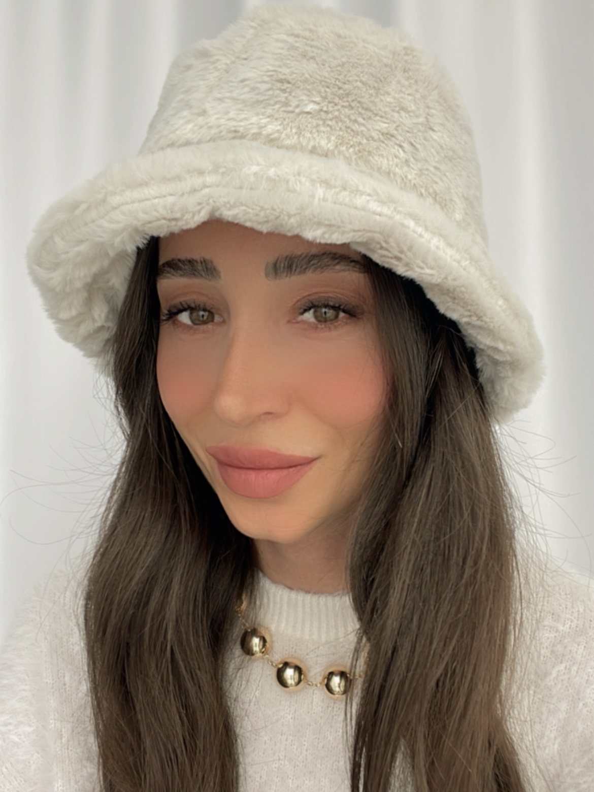 b71cc82b-c316-4d5d-82d2-40c80f538679 Kırık Beyaz Tüylü Bucket Şapka