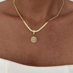 Çelik Geometrik Tasarım Sedefli Gold İtalyan Zincir Kolye