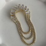 Özel Seri Zirkon Taşlı Geometrik Desen Gold Broş