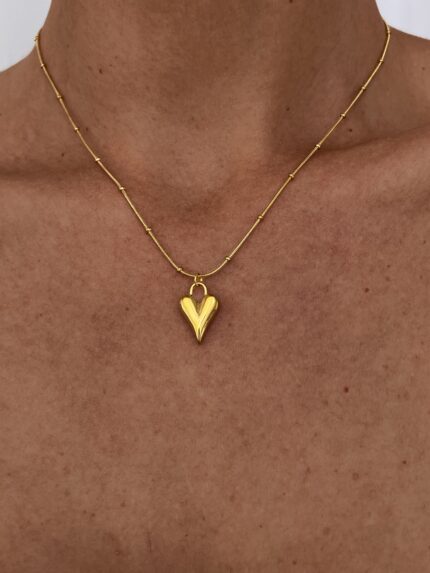 Çelik Minimal Kalp Tasarım Gold Kolye