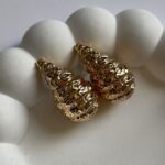 Özel Seri Soyut Tasarım Gold Damla Küpe Orta Boy 3cm