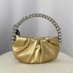 Cigno Nero - Mini Taşlı Yuvarlak Metalik Gold Çanta