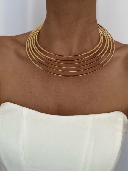 Özel Seri Geometrik Desen Marka Model Gold Choker Kolye