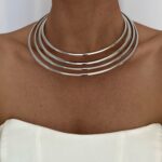 Özel Seri Geometrik Desen Marka Model Gümüş Choker Kolye