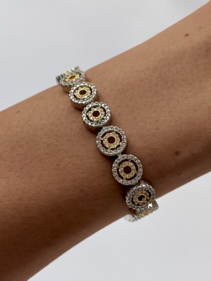 Özel Seri Zirkon Taşlı Yuvarlak Desen Gold Gümüş Bileklik