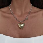 Özel Seri Gold Büyük Kalp Gümüş Zincir Kolye