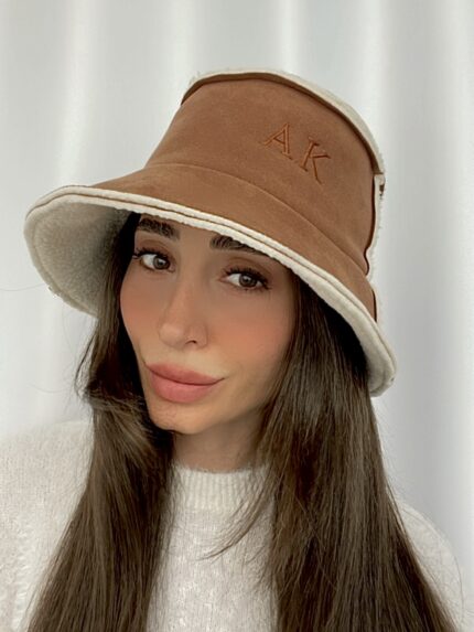 Kişiye Özel Kiremit Rengi İçi Kürklü Bucket Şapka