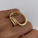 Özel  Seri Geometrik Desen Ayarlanabilir Gold Yüzük