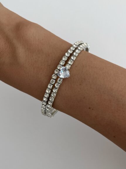 Özel Seri Zirkon Taşlı Kalp Tasarım Gümüş Sarmal Bileklik