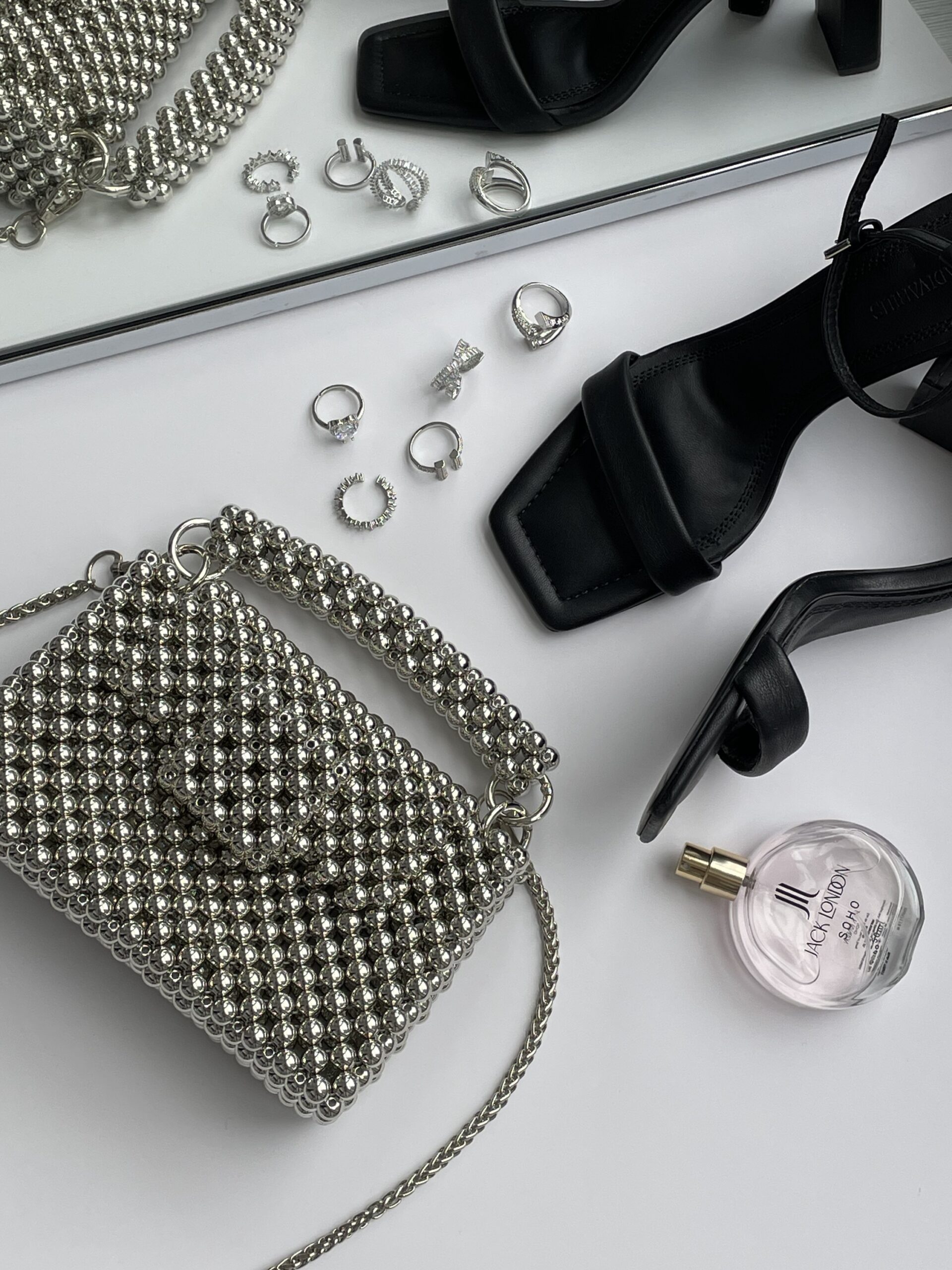 img_7141 LP Özel Seri Metalik Gümüş Boncuk Çanta