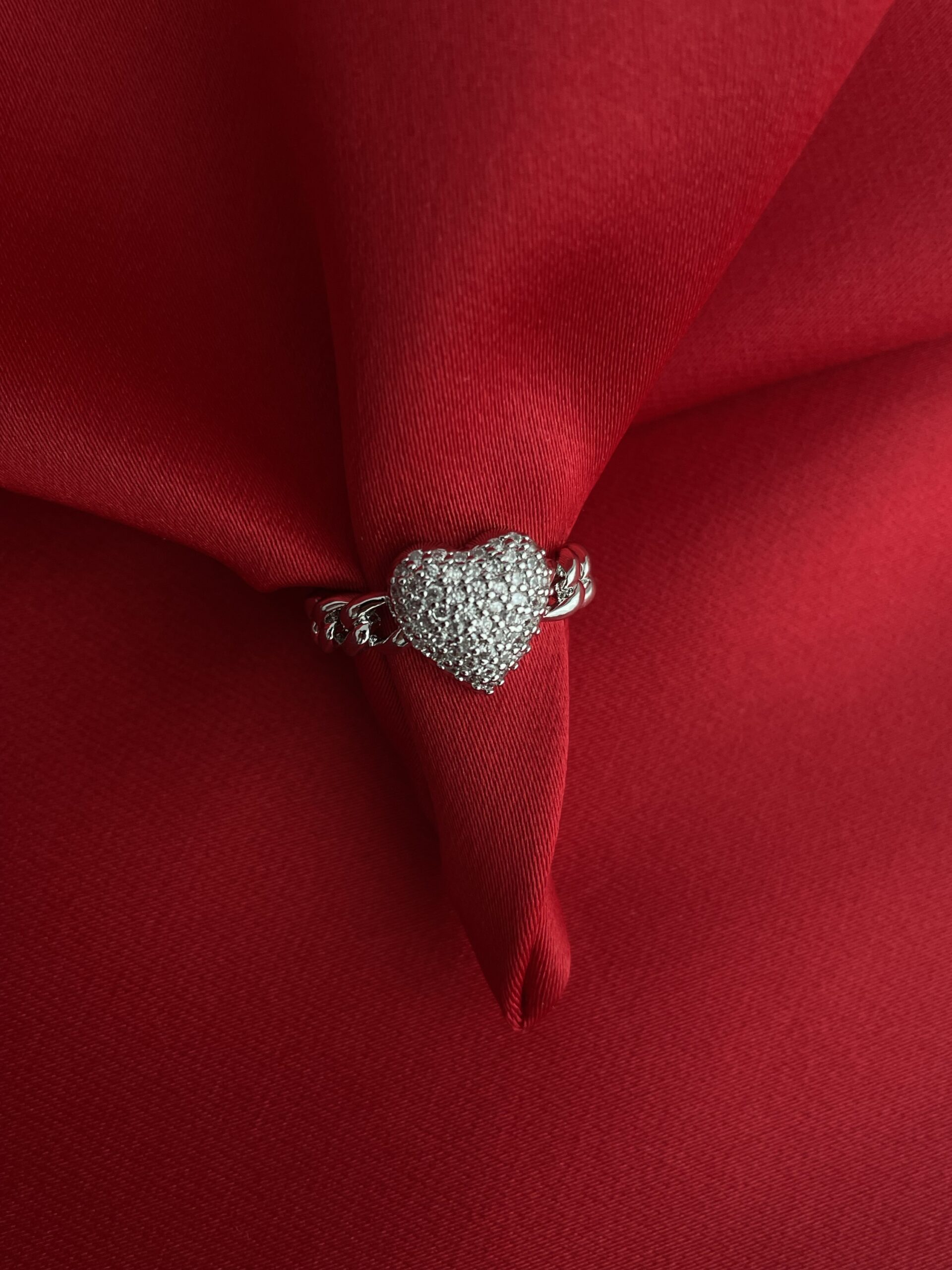 img_7247 Glam Serisi - Zirkon Taşlı Kalp Tasarım Gümüş Ayarlanabilir Yüzük