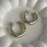 Özel Seri Gold & Gümüş Desen Halka Küpe