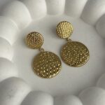 Çelik İkili Yuvarlak Gold Sallantılı Küpe
