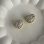 Özel Seri Zirkon Taşlı Kalp Tasarım Gold Küpe