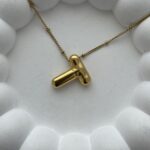 Çelik Gold T Harf Bubble Kolye