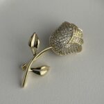 Özel Seri Zirkon Taşlı Gül Desen Gold Broş