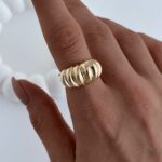 Özel Seri Kalın Tırtık Model Gold Ayarlanabilir Yüzük