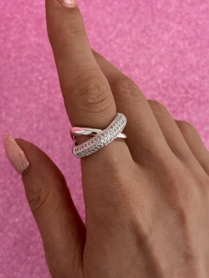 In Love Seri Zirkon Taşlı X Tasarım Gümüş Ayarlanabilir Yüzük