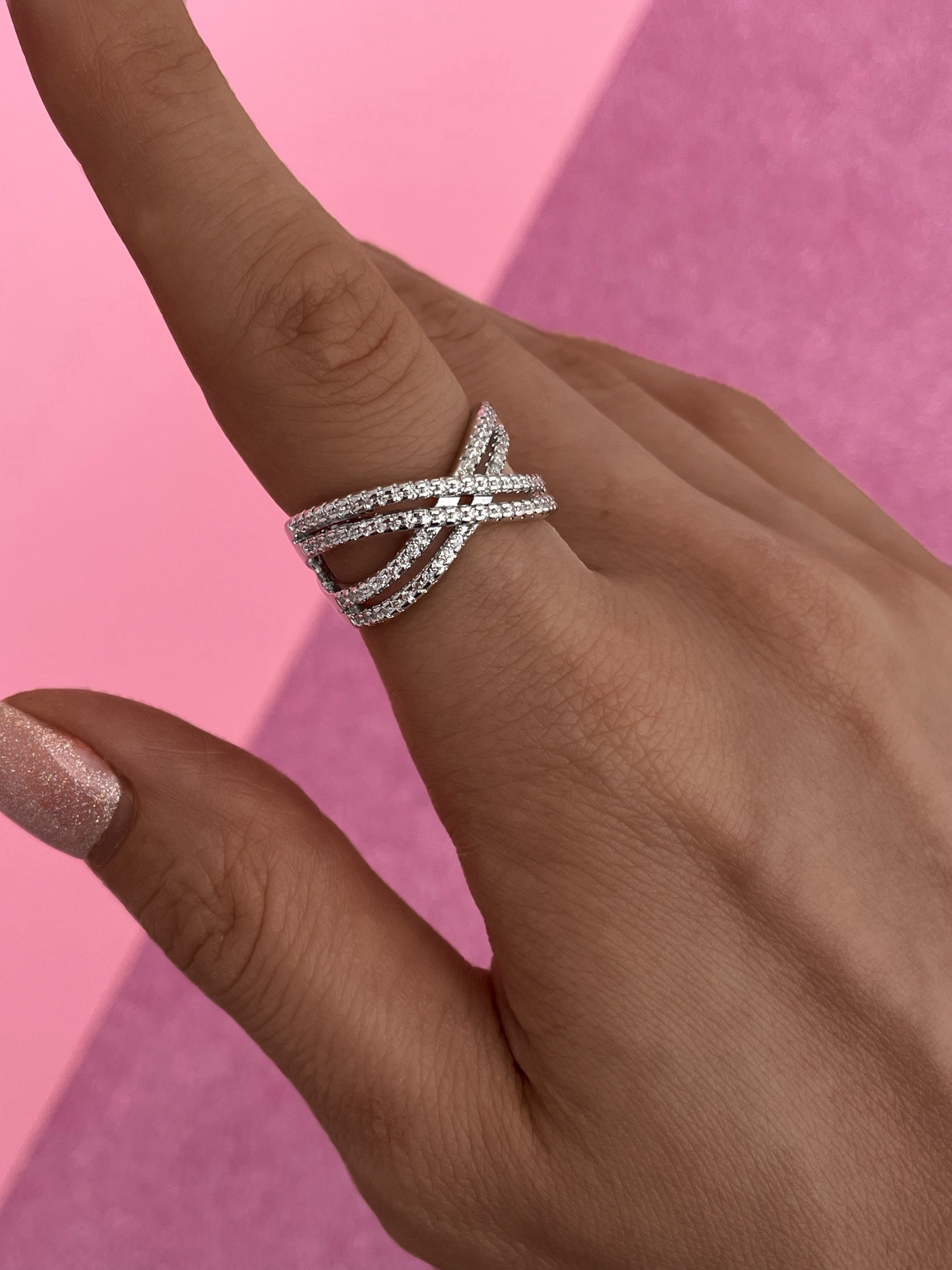 img_1817-3 In Love Seri Çift Sıra Zirkon Taşlı X Tasarım Gümüş Ayarlanabilir Yüzük