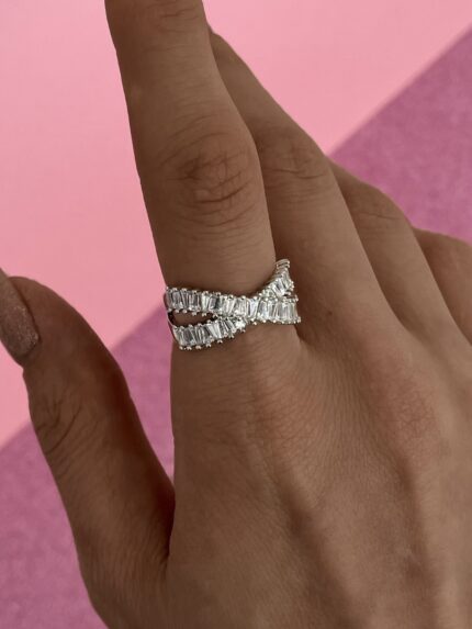 In Love Seri X Tasarım Baget Taşlı Gümüş Ayarlanabilir Yüzük