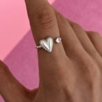 In Love Seri Sedefli Kalp Tasarım Gümüş Ayarlanabilir Yüzük