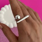 In Love Seri Geometrik Desen Gümüş Ayarlanabilir Yüzük