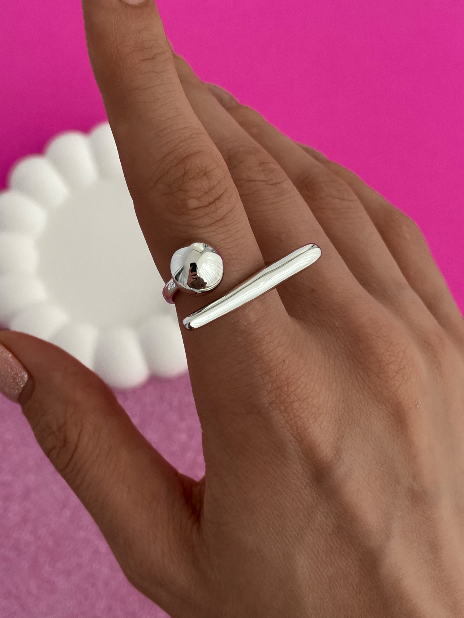 img_1817-4 In Love Seri Geometrik Desen Gümüş Ayarlanabilir Yüzük