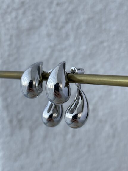 Özel Seri Çift Taraflı Damla Tasarım Gümüş Marka Küpe