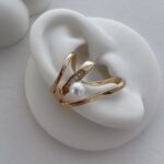 Özel Seri İnci Detay Geometrik Desen Gümüş Earcuff