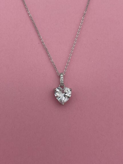 In Love Seri Çelik Zirkon Taşlı Kalp Tasarım Gümüş Kolye