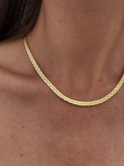 Çelik Örme Desen Gold Ezme Kolye 45cm