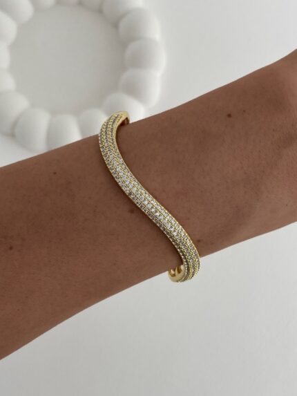 Özel Seri Zirkon Taşlı Asimetrik Gold Bileklik