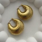 Çelik Tırtık Model Oval Gold Küpe