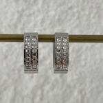 Çelik Zirkon Taşlı Geometrik Desen Gümüş Küpe