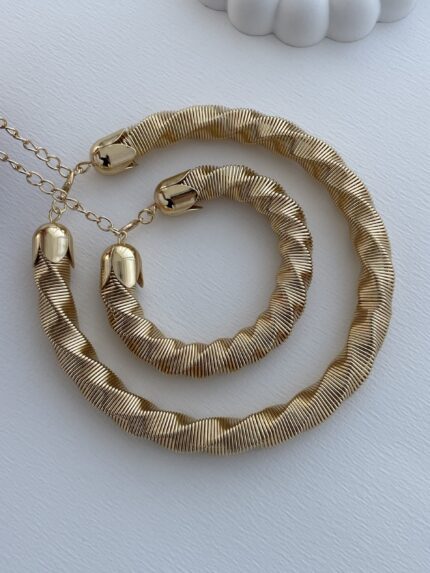 Özel Seri Burgu Desen Kalın Marka Gold Kolye Bileklik Seti